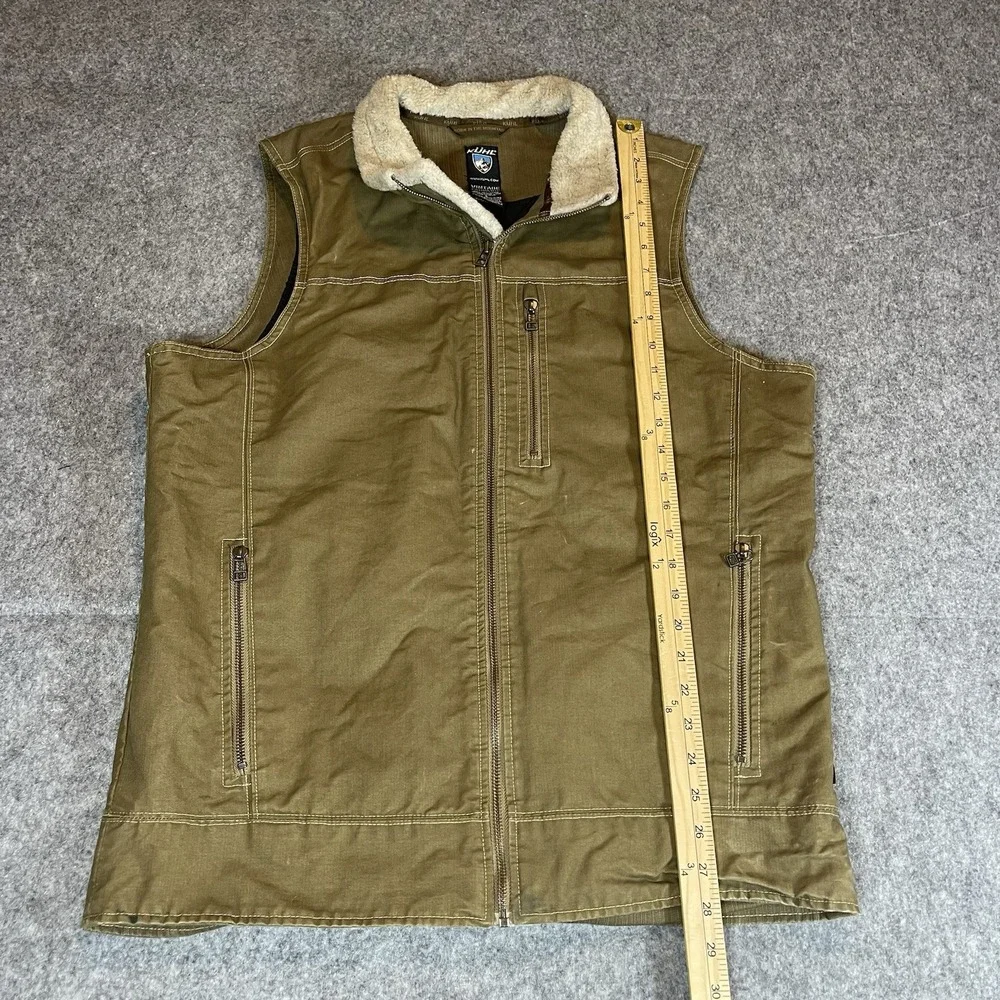Kuhl Burr Vintage Patina Dye Vest Mens L Brown Canvas Sherpa Collar Outdoors